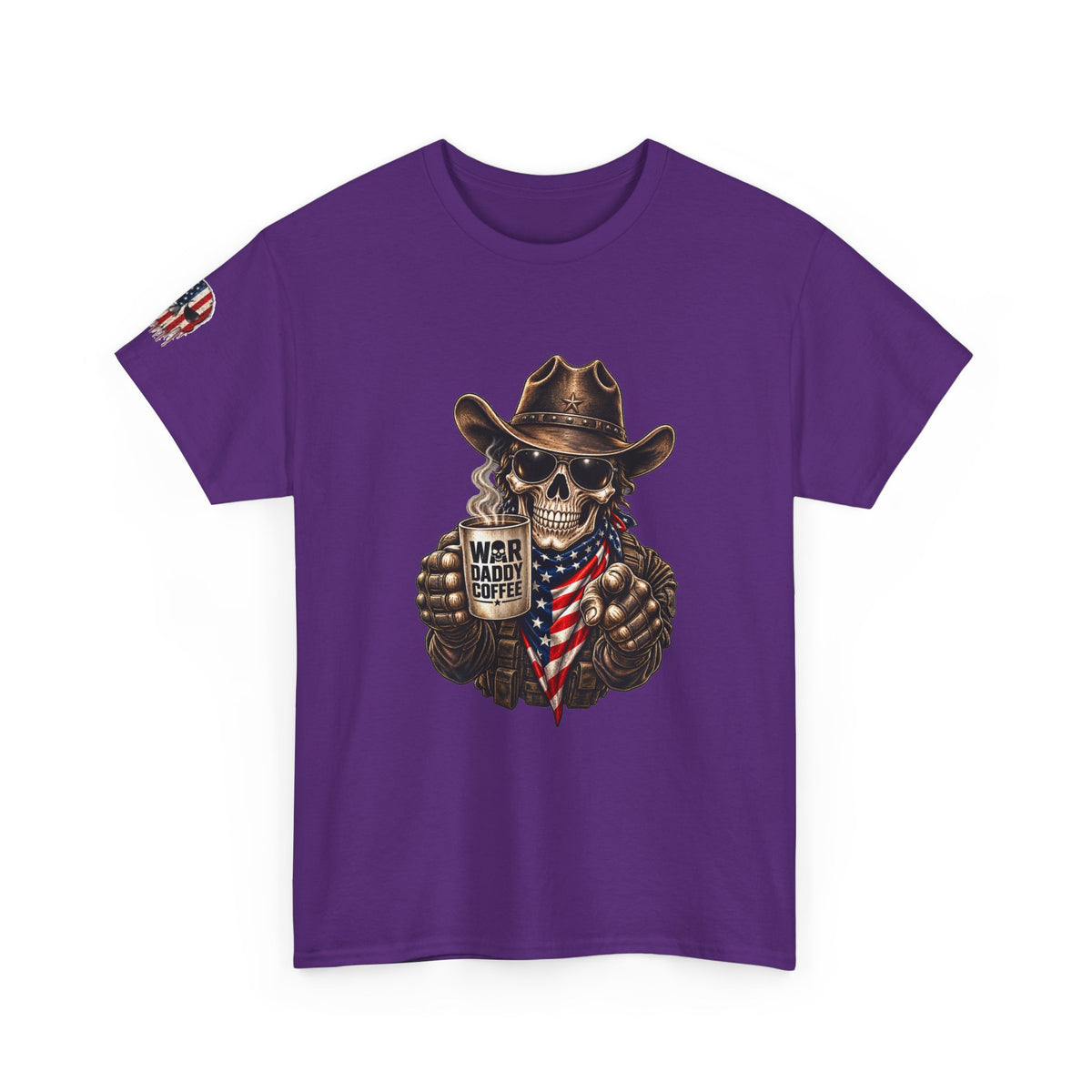 Patriotic Cowboy Skull T-Shirt — "Warrior Coffee" Graphic Tee