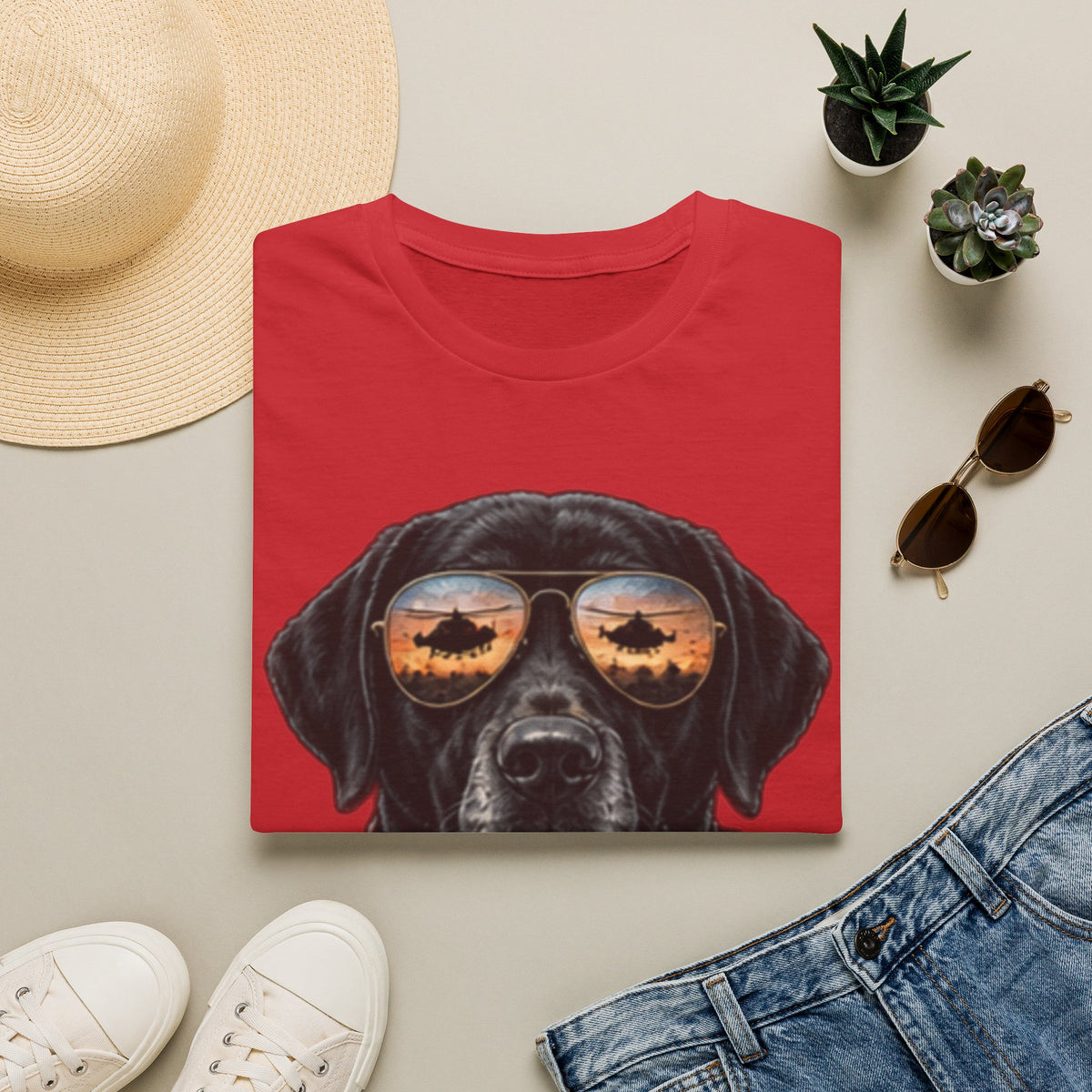 Black Labrador T-Shirt — Coffee & Sunset Sunglasses Dog Tee