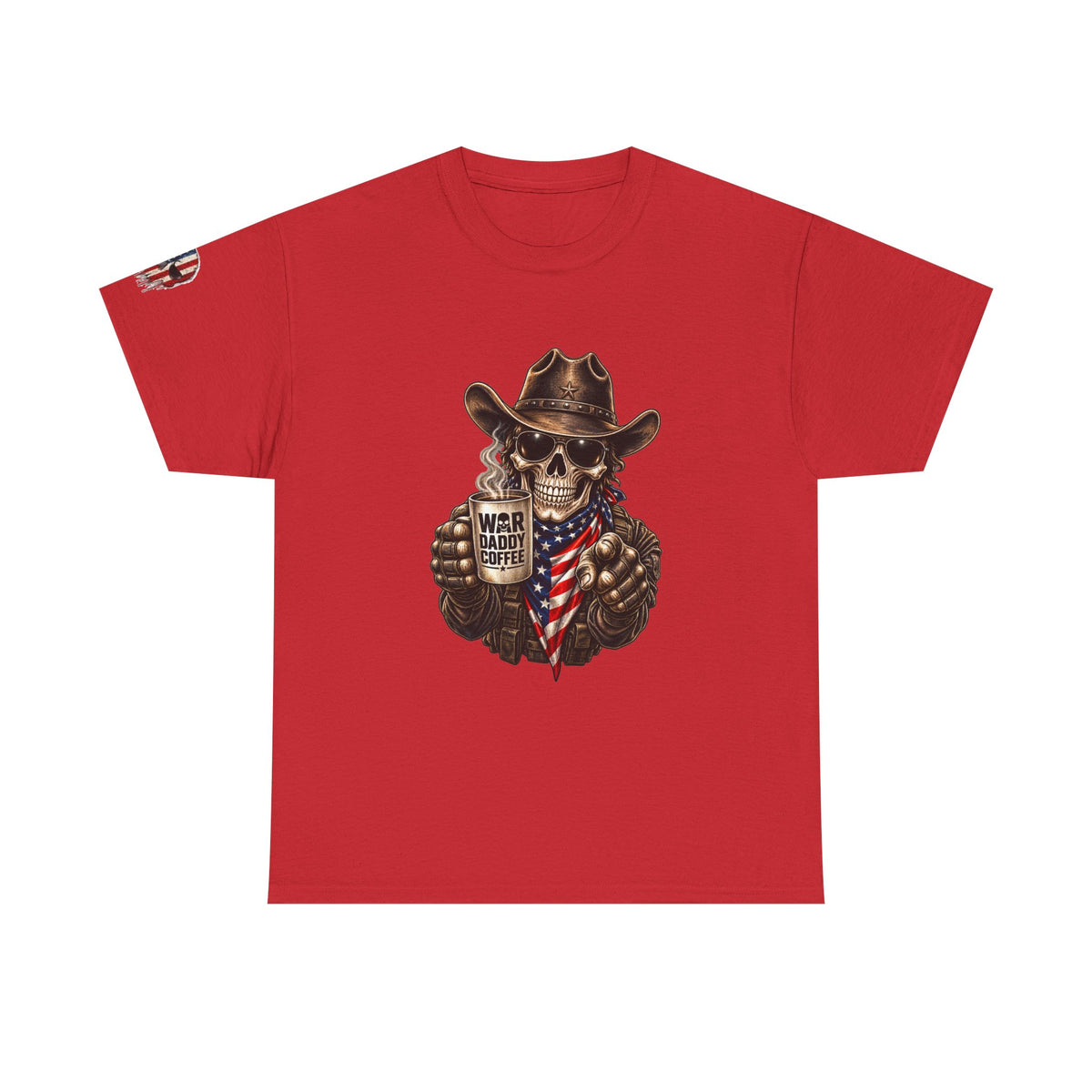 Patriotic Cowboy Skull T-Shirt — "Warrior Coffee" Graphic Tee