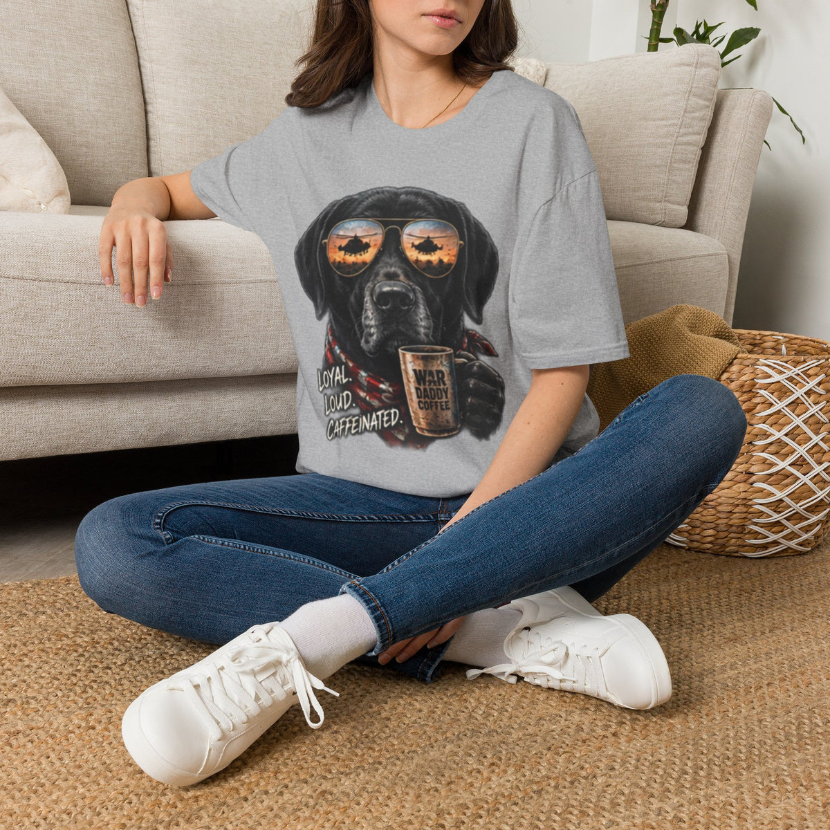 Black Labrador T-Shirt — Coffee & Sunset Sunglasses Dog Tee