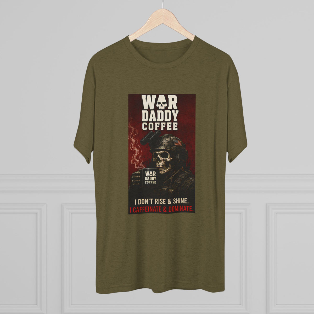 War Daddy Coffee Graphic Tee — I Don't Rise & Shine Vintage Skull Coffee Shirt